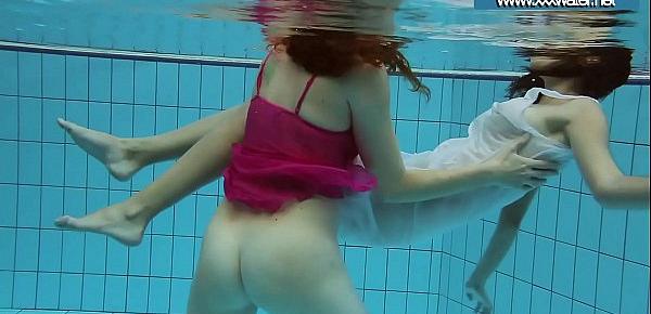  Hotly dressed teens in the pool